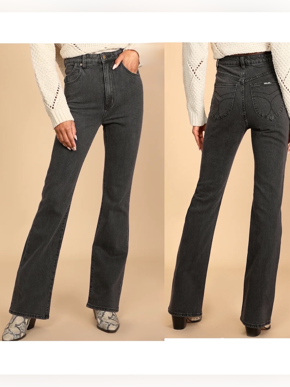 Rolla's Dusters Bootcut High Rise Jeans Women's 29 Charcoal Black Stretch Denim